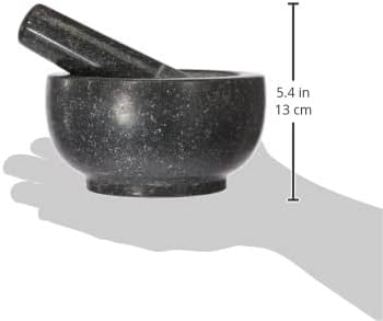 JADE TEMPLE 17036 Mortar de piatră cu pistil în set, mortar eficient și ușor, din granit solid cu diametrul de 15,5 cm și înălțimea de 8 cm