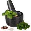 JADE TEMPLE 17036 Mortar de piatră cu pistil în set, mortar eficient și ușor, din granit solid cu diametrul de 15,5 cm și înălțimea de 8 cm