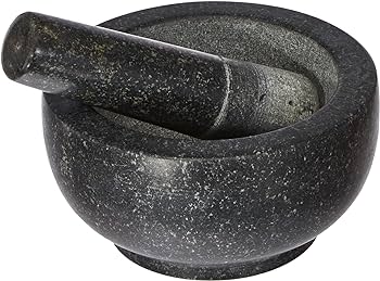 JADE TEMPLE 17036 Mortar de piatră cu pistil în set, mortar eficient și ușor, din granit solid cu diametrul de 15,5 cm și înălțimea de 8 cm