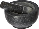 JADE TEMPLE 17036 Mortar de piatră cu pistil în set, mortar eficient și ușor, din granit solid cu diametrul de 15,5 cm și înălțimea de 8 cm