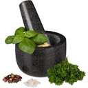 JADE TEMPLE 17036 Mortar de piatră cu pistil în set, mortar eficient și ușor, din granit solid cu diametrul de 15,5 cm și înălțimea de 8 cm