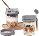 Jogoico 2 pachete de pahare de sticlă cu muesli cu lingură, căni de iaurt, pahare de ovăz peste noapte, căni de iaurt de 350 ml, borcane de conservare, recipient ermetic pentru muesli, terci, lapte, fructe (galben)