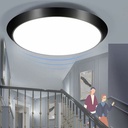 Plafoniera LED din lemn cu senzor de mișcare Lampă de interior cu senzor de mișcare Lampă de tavan rotundă modernă cu senzor de lumină de zi Plafoniera pentru hol Coridor Scări Camera de zi Balcon Bucătărie Verandă Birou (alb, 30 cm)