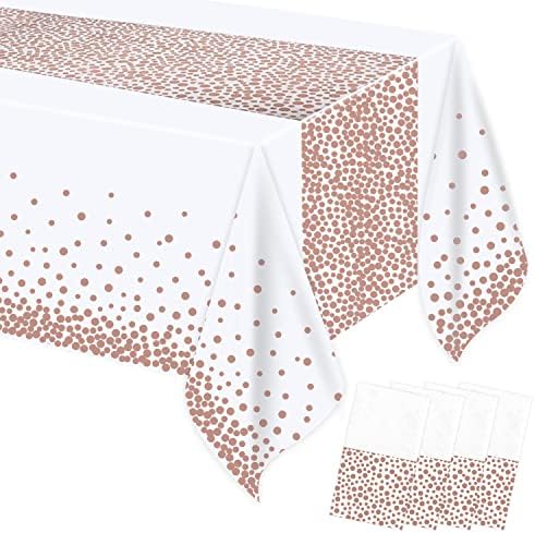 Fata de masa de unica folosinta Mokani 4 piese, fata de masa, set cort bere, fata de masa, plastic, hidrofuga, fata de masa dreptunghiulara, potrivita pentru petreceri, zile de nastere, nunti, Craciun, 137 x 274 cm, auriu