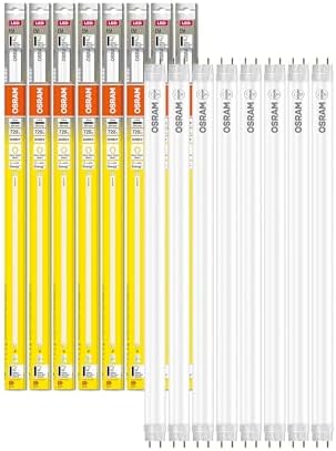 Tub LED OSRAM Substitube Pure cu bază G13, lungime: 0,6 metri, alb cald (2700K), 6,6W, înlocuitor pentru tuburile fluorescente clasice de 18W, pachet de 8