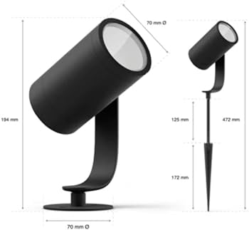 Extensie Philips Hue White & Color Ambiance Lily XL pentru reflectoare de grădină (1.060 lm), lumină de exterior reglabilă cu 16 milioane de culori, control inteligent al luminii prin voce sau aplicație, negru