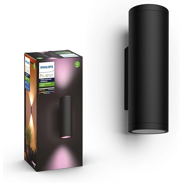 Lampă de perete pentru exterior Philips Hue White & Color Ambiance Resonate (1.180 lm), lampă de perete reglabilă pentru sistemul de iluminat Hue cu 16 milioane de culori, control inteligent al luminii prin voce sau aplicație, negru