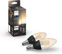 Philips Hue White E14 lumânare pachet unic filament 300lm, lumină albă caldă, reglabil, controlabil prin aplicație, compatibil cu Amazon Alexa (Echo, Echo Dot)