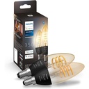 Philips Hue White E14 lumânare pachet unic filament 300lm, lumină albă caldă, reglabil, controlabil prin aplicație, compatibil cu Amazon Alexa (Echo, Echo Dot)