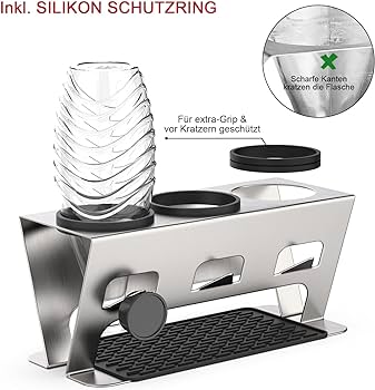 Suport pentru sticle Rainsworth Sticle SodaStream Duo & Crystal, set de 3 accesorii SodaStream scurgere, suport pentru scurgere Soda Stream sticle sticla uscator sticla, otel inoxidabil
