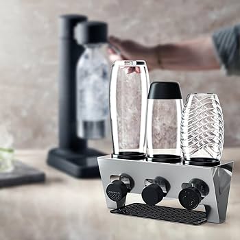 Suport pentru sticle Rainsworth Sticle SodaStream Duo & Crystal, set de 3 accesorii SodaStream scurgere, suport pentru scurgere Soda Stream sticle sticla uscator sticla, otel inoxidabil