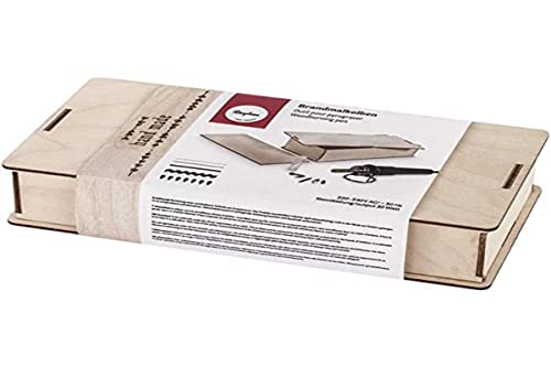 Rayher 89366000 piston pirografic în cutie de lemn, băţ de ardere mic, la îndemână, pentru pirografie pe lemn, plută sau piele, inclusiv 5 accesorii diferite, 1 tavă, 1 piesă de testare din lemn