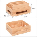 Statie de incarcare din bambus Relaxdays, suport telefon mobil de birou pentru 6 dispozitive, cutie de cablu din lemn pentru comanda, HBT 9 x 17 x 13 cm, natural