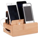 Statie de incarcare din bambus Relaxdays, suport telefon mobil de birou pentru 6 dispozitive, cutie de cablu din lemn pentru comanda, HBT 9 x 17 x 13 cm, natural