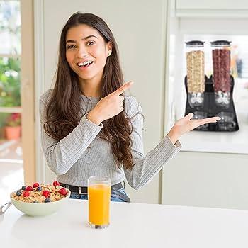 Relaxdays dozator muesli dublu, dozator cereale pentru musli, fulgi de porumb, dulciuri, dozator gustări plastic, negru, 1 bucată