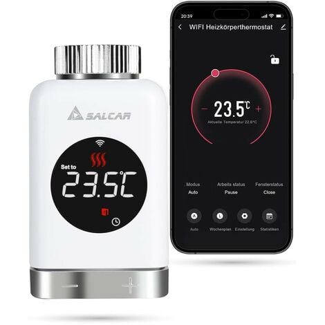 Termostat pentru calorifer SALCAR TRV801W termostat încălzire LCD inteligent WiFi compatibil cu Amazon Alexa și Google Assistant termostat de încălzire Radiator inteligent Tuya, nu este necesară gateway