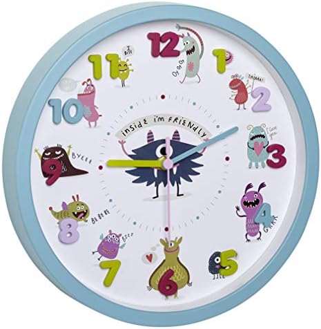 Ceas de perete pentru copii TFA Dostmann LITTLE ANIMALS cu motive animale, mișcare liniștită, ideal pentru camera copiilor, plastic, albastru deschis, ((L) 309 x (L) 44 x (H) 309 mm