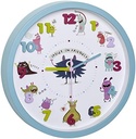 Ceas de perete pentru copii TFA Dostmann LITTLE ANIMALS cu motive animale, mișcare liniștită, ideal pentru camera copiilor, plastic, albastru deschis, ((L) 309 x (L) 44 x (H) 309 mm