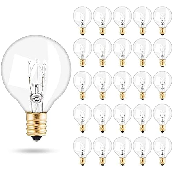 Thokono Pachet de 25 becuri de înlocuire G40 Bec G40 Globe tungsten, IP44, listat UL, rezistente la apă, alb cald, stil Edison, pentru bază E12 7 W pentru grădină