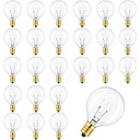 Thokono Pachet de 25 becuri de înlocuire G40 Bec G40 Globe tungsten, IP44, listat UL, rezistente la apă, alb cald, stil Edison, pentru bază E12 7 W pentru grădină