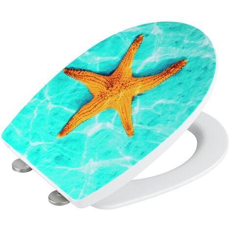 Scaun de toaleta premium WENKO Beach, suprafata lucioasa, capac de toaleta cu mecanism soft-close, din termoplastic rezistent la rupere, dimensiuni (L x A): 36,5 x 45 cm, multicolor