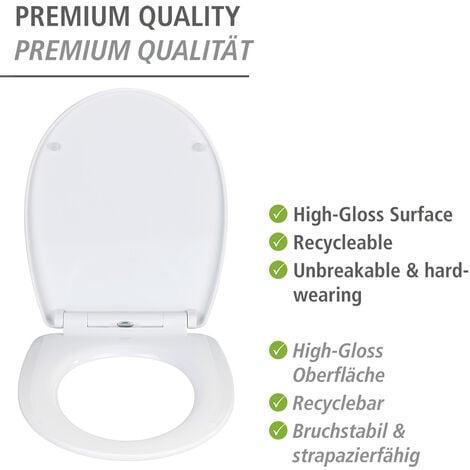Scaun de toaleta premium WENKO Beach, suprafata lucioasa, capac de toaleta cu mecanism soft-close, din termoplastic rezistent la rupere, dimensiuni (L x A): 36,5 x 45 cm, multicolor