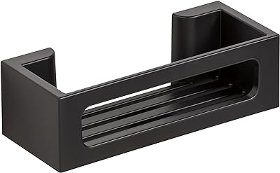 Raft de perete WENKO Turbo-Loc Bralia, polit baie din plastic, se ataseaza fara gaurire, cos adanc pentru tinerea in siguranta a samponului si gelului de dus, pentru baie si dus, 30 x 8,5 x 12 cm, negru