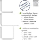 Tijă de duș în unghi WENKO pentru căzi și căzi de duș, 3 opțiuni diferite de combinație, tijă extra lată (Ø25mm), instalație de găurire, aluminiu rezistent la rugină și durabil, alb