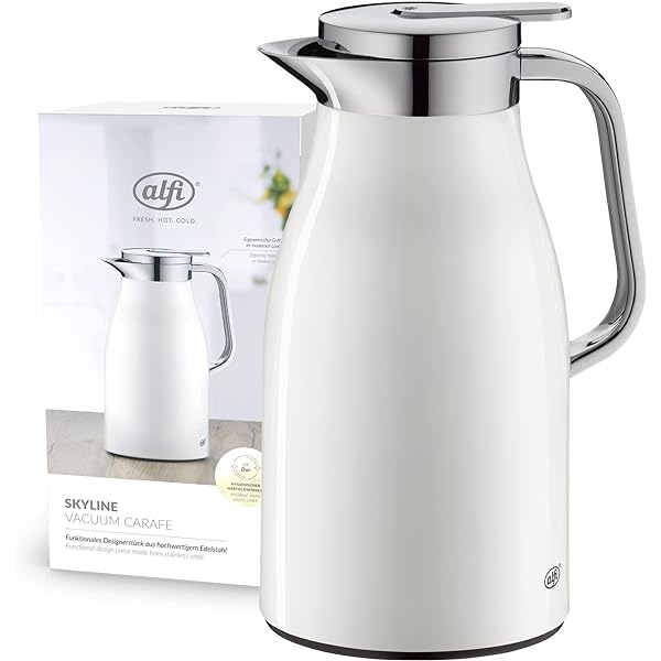 alfi SKYLINE 1.0l, alb nucă de cocos mat, ulcior de vid din oțel inoxidabil cu inserție igienica din sticlă securizată, capac cu șurub cu buton confortabil, mâner ergonomic, cu o singură mână, ideal ca o cafea