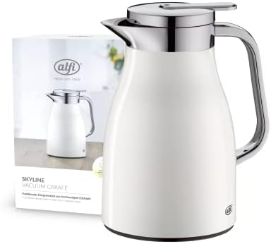alfi SKYLINE 1.0l, alb nucă de cocos mat, ulcior de vid din oțel inoxidabil cu inserție igienica din sticlă securizată, capac cu șurub cu buton confortabil, mâner ergonomic, cu o singură mână, ideal ca o cafea