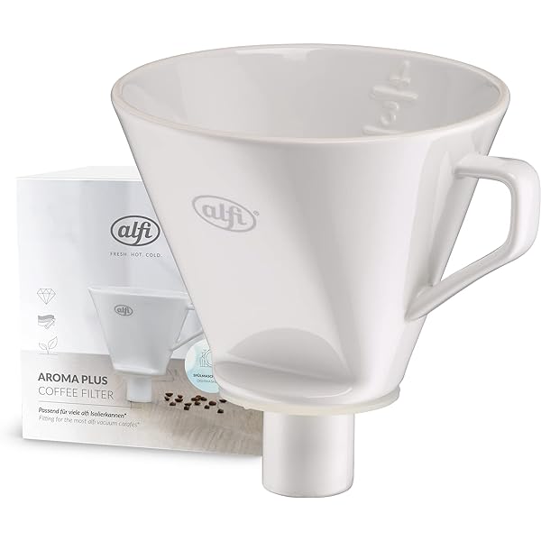 alfi AROMA PLUS, alb, filtru de cafea din portelan, pentru hartie de filtru marimea 4, filtru manual pentru balon termos, refolosibil, cafea direct in balon vidat, gura, lavabil la masina de spalat vase