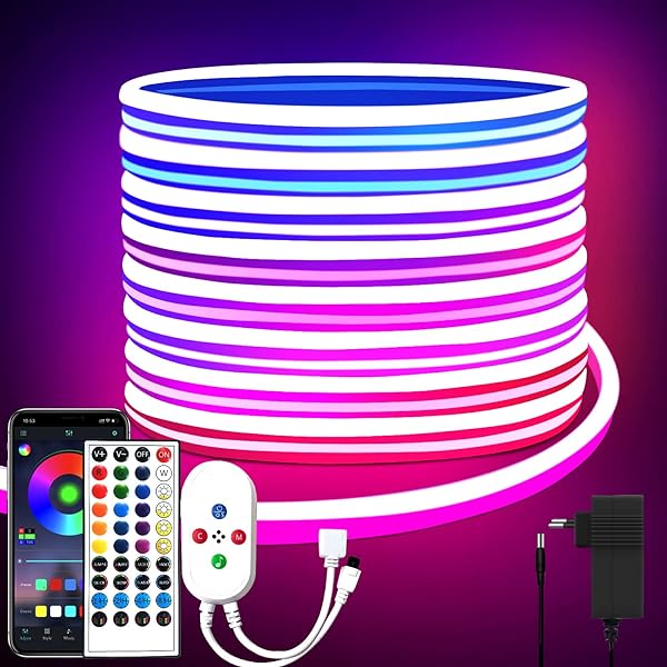 bandă LED neon segrass 15m, control APP, cu telecomandă, bandă LED neon flexibilă impermeabilă IP65, lampă cu bandă LED RGB 24V, aplicabilă dormitorului, camerei și decorațiunilor exterioare