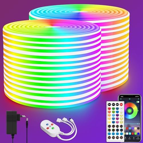 bandă LED neon segrass 15m, control APP, cu telecomandă, bandă LED neon flexibilă impermeabilă IP65, lampă cu bandă LED RGB 24V, aplicabilă dormitorului, camerei și decorațiunilor exterioare
