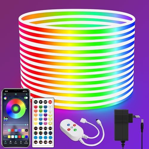 bandă LED neon segrass 15m, control APP, cu telecomandă, bandă LED neon flexibilă impermeabilă IP65, lampă cu bandă LED RGB 24V, aplicabilă dormitorului, camerei și decorațiunilor exterioare