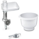 Set accesorii Bosch BakingSensation MUZ5BS1, mașină de tocat carne, bol de plastic, accesoriu pentru patiserie, disc perforat din oțel inoxidabil, 4 variante de patiserie, potrivit pentru seria 4