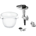 Set accesorii Bosch BakingSensation MUZ5BS1, mașină de tocat carne, bol de plastic, accesoriu pentru patiserie, disc perforat din oțel inoxidabil, 4 variante de patiserie, potrivit pentru seria 4