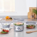 Petra PT2726ZV2HEVDE Aparat electric cu abur în 3 trepte - gătitor multiplu de 7,5 L, coș detașabil fără BPA și bol de orez incluse, design compact, temporizator de 60 de minute, 500 W, abur pentru carne și legume, argintiu