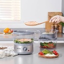 Petra PT2726ZV2HEVDE Aparat electric cu abur în 3 trepte - gătitor multiplu de 7,5 L, coș detașabil fără BPA și bol de orez incluse, design compact, temporizator de 60 de minute, 500 W, abur pentru carne și legume, argintiu