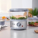 Petra PT2726ZV2HEVDE Aparat electric cu abur în 3 trepte - gătitor multiplu de 7,5 L, coș detașabil fără BPA și bol de orez incluse, design compact, temporizator de 60 de minute, 500 W, abur pentru carne și legume, argintiu