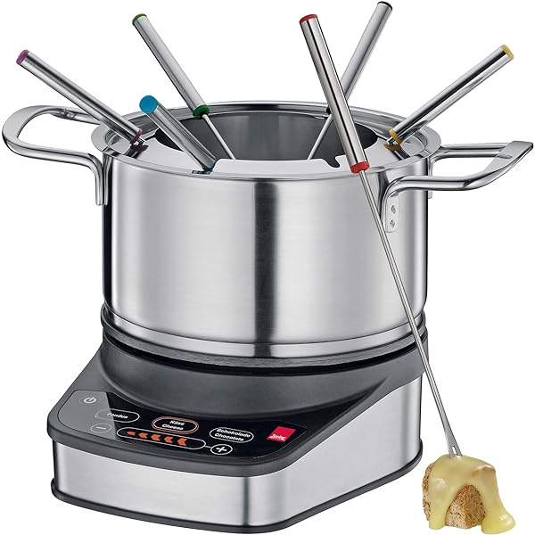 Set electric Russell Hobbs [fondue de brânză, fondue de ciocolată sau fondue de ulei/bulion] Fiesta (inclusiv 6 furculițe colorate, lavabil la mașina de spălat vase și oală de 1,2 l din oțel inoxidabil, 1200 W) 22560-56