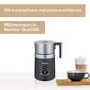 Spumator de lapte cu inducție SEVERIN SPUMA 700, spumator de lapte electric fără ardere, spumant de lapte pentru mașina de spălat vase, oțel inoxidabil periat/negru mat, SM 3586