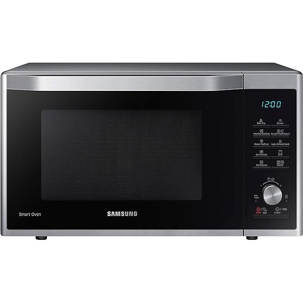 Cuptor cu microunde combinat Samsung MC32J7055CT/EG cu grătar și aer cald, 900 W, cameră de gătit 32 ℓ (extra mare), 52,3 cm lățime, prăjire subțire, program aluat drojdie/iaurt, argintiu