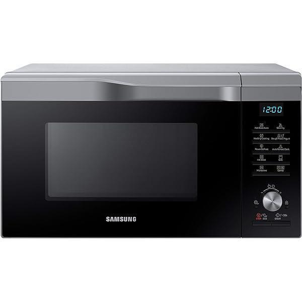 Cuptor cu microunde combinat Samsung MC32J7055CT/EG cu grătar și aer cald, 900 W, cameră de gătit 32 ℓ (extra mare), 52,3 cm lățime, prăjire subțire, program aluat drojdie/iaurt, argintiu