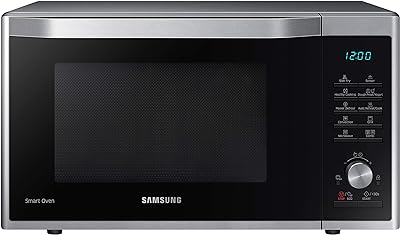 Cuptor cu microunde combinat Samsung MC32J7055CT/EG cu grătar și aer cald, 900 W, cameră de gătit 32 ℓ (extra mare), 52,3 cm lățime, prăjire subțire, program aluat drojdie/iaurt, argintiu