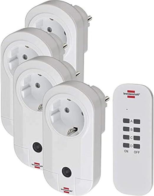 Set comutator radio Brennenstuhl RC CE1 4001, set de 4 prize radio controlate (utilizare in interior, cu emitator de mana si protectie sporita la contact) alb