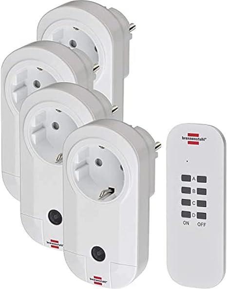 Set comutator radio Brennenstuhl RC CE1 4001, set de 4 prize radio controlate (utilizare in interior, cu emitator de mana si protectie sporita la contact) alb
