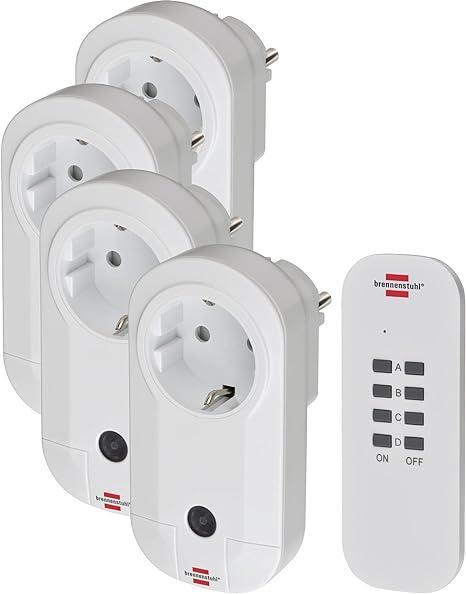 Set comutator radio Brennenstuhl RC CE1 4001, set de 4 prize radio controlate (utilizare in interior, cu emitator de mana si protectie sporita la contact) alb