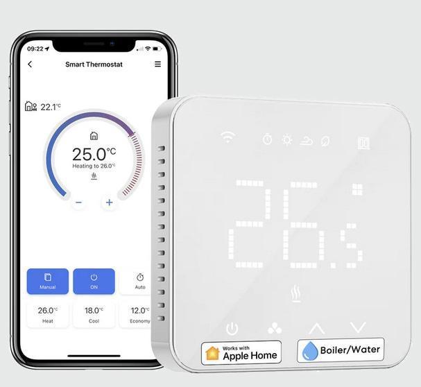 Termostat inteligent Cazan WiFi Termostat de încălzire Termostat digital de cameră WiFi Termostat inteligent de perete Termostat de încălzire în pardoseală pentru HomeKit, Siri, Google, Control vocal Alexa, Telecomandă, LED