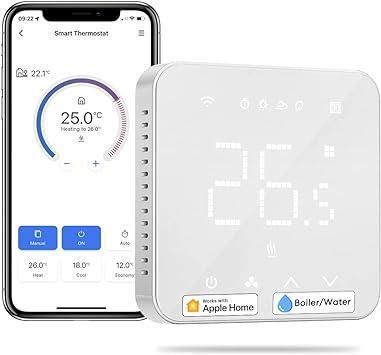 Termostat inteligent Cazan WiFi Termostat de încălzire Termostat digital de cameră WiFi Termostat inteligent de perete Termostat de încălzire în pardoseală pentru HomeKit, Siri, Google, Control vocal Alexa, Telecomandă, LED