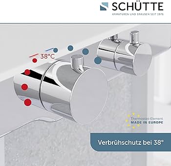 Set de robinet termostatic pentru duș Schuette 60535 Ocean, robinet robinet de protecție la opărire la 38 de grade, robinet de duș baterie monocomandă cu raft din sticlă securizată, alb